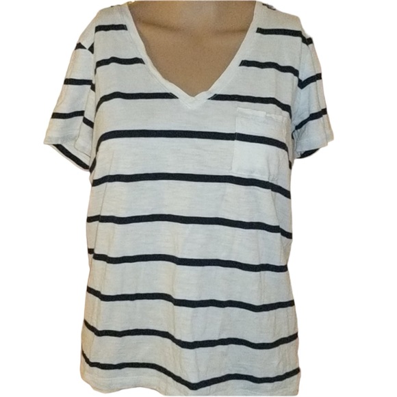 Madewell Women’s Short Sleeve V-Neck Navy and White Stripe Tee Shirt Size Small - Picture 3 of 5